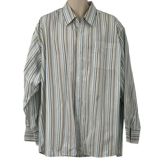 Southpole Men's Long Sleeve Button-Down Shirt‎ White Multi-Colored Striped XXL - Picture 1 of 4